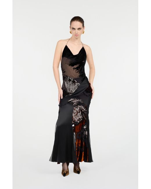 Roberto Cavalli Black Long Dress With Marine Print