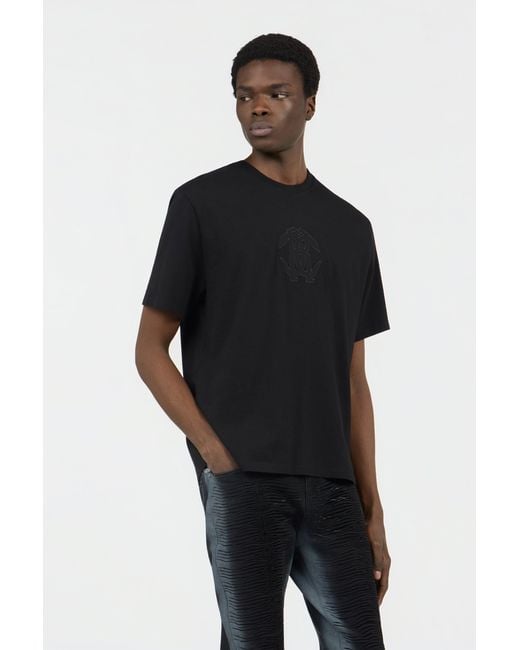 Roberto Cavalli Black T-Shirt With Embroidered Logo for men