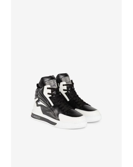 Herren Schuhe Sneaker Hoch Geschnittene Sneaker Roberto Cavalli High-Top-Sneakers mit Zebra-Print in Weiß für Herren 