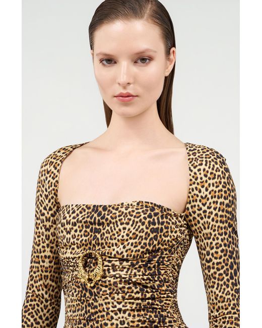 Roberto Cavalli Brown Long-Sleeve Top With Baby Jaguar Print