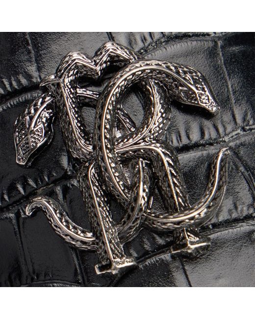 Roberto Cavalli Black Crocodile-Effect Leather Sandals for men