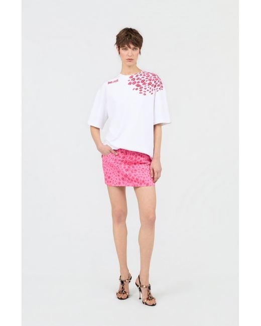 Roberto Cavalli Pink The Jaguar Kiss Print Mini Skirt