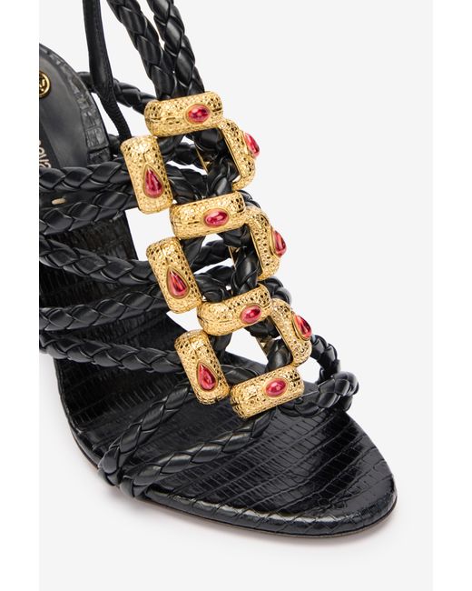 Roberto Cavalli Black Braided Jewelled Cage Sandal