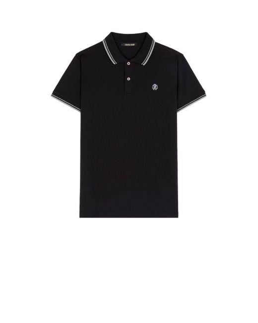 Roberto Cavalli Black Rc Monogram-embroidered Polo Shirt for men