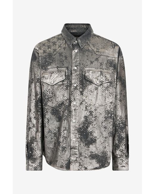 Roberto Cavalli Gray Monogram Print Shirt for men
