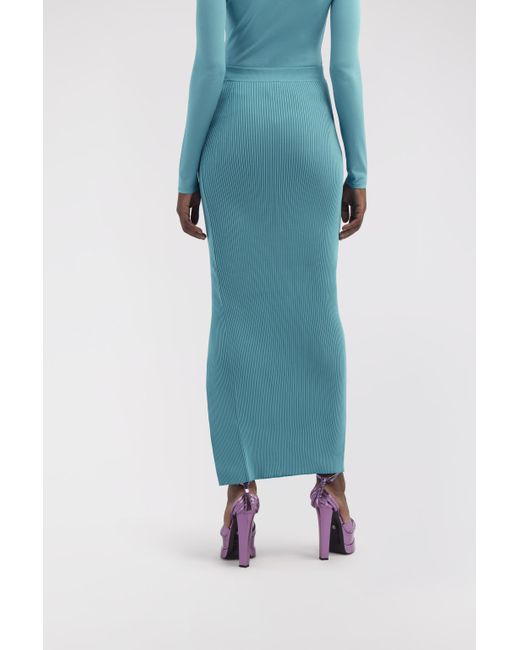 Roberto Cavalli Blue Ribbed Long Skirt With Cut-Out
