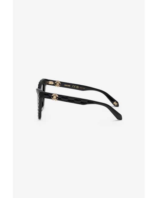 Roberto Cavalli Black Sunglasses With Smooth Front And Matelassè Effect On Temples