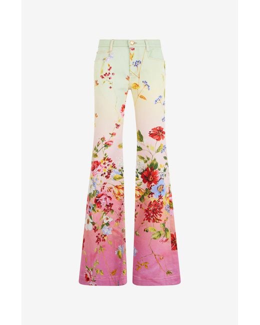 Roberto Cavalli White Miami Flowers Print Flare Pants