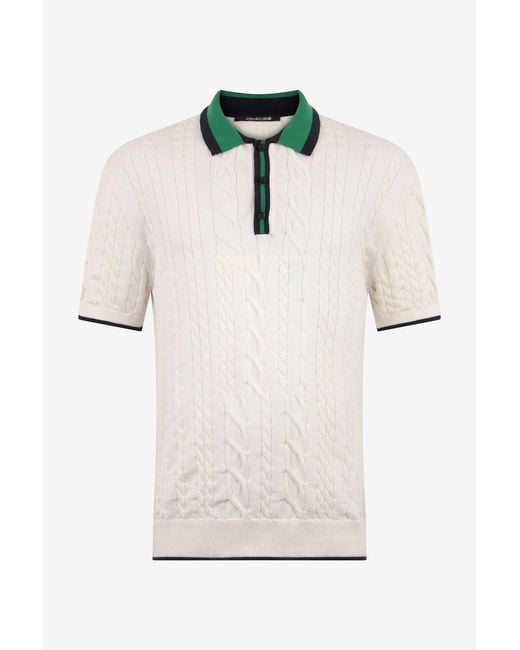 Roberto Cavalli White Cable Knit Polo Shirt for men