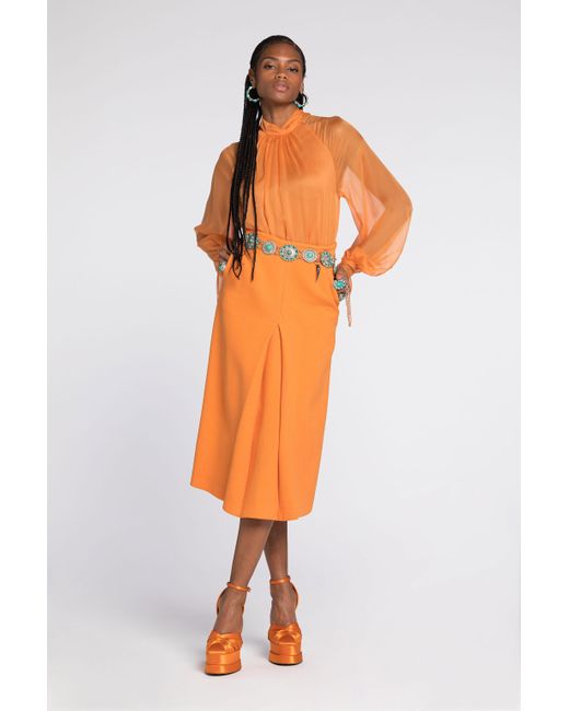 Roberto Cavalli Orange Semi-Sheer Silk Blouse