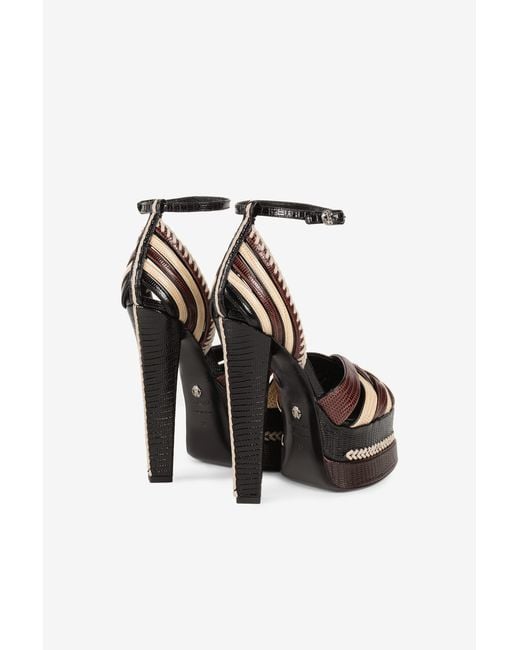 Roberto Cavalli Black Snakeskin-Effect Braided Platform Sandals