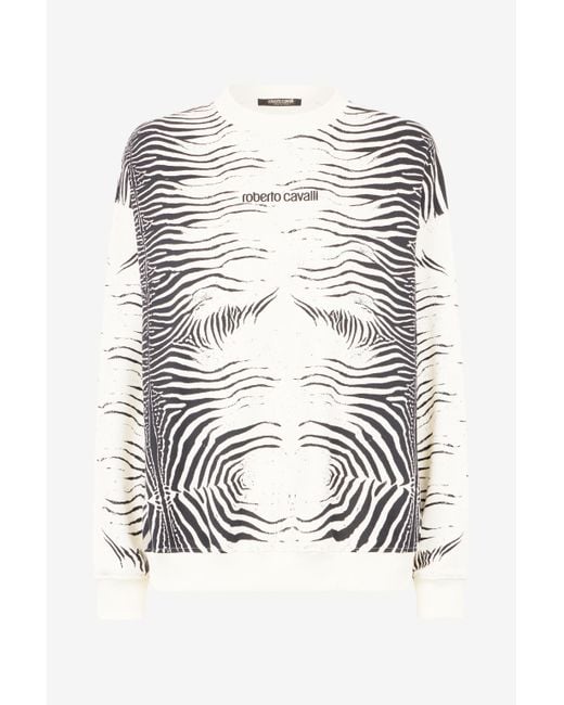 Roberto Cavalli Multicolor Zebra-Print Sweatshirt With Logo