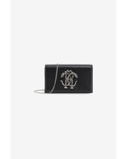 Roberto Cavalli Black Mirror Snake Shoulder Bag