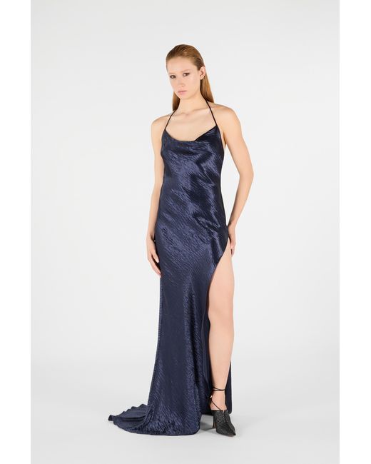 Roberto Cavalli Blue Long Dress With Cowl Neck