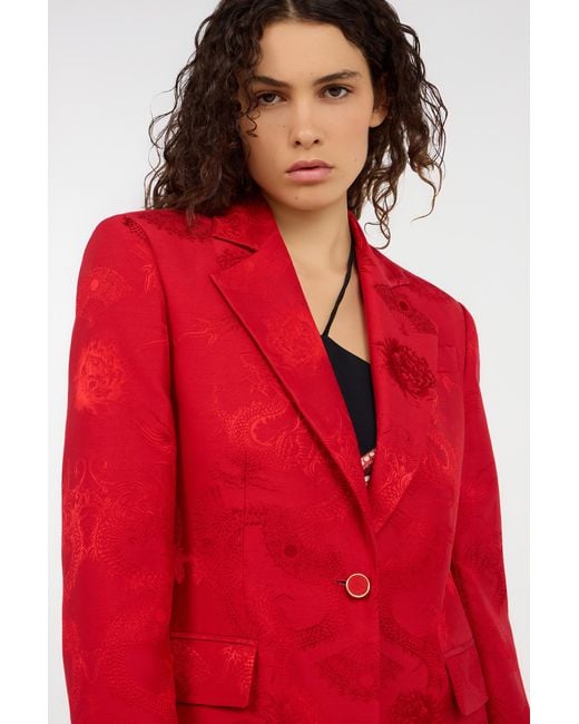 Roberto Cavalli Red Dark Jacket With Dragon Motif