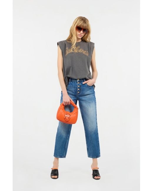 Roberto Cavalli Gray Cotton Top With Front Logo