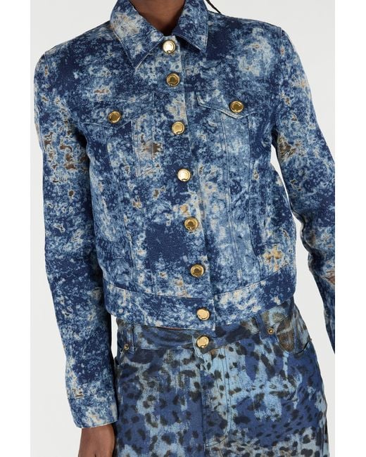 Roberto Cavalli Blue Denim Jacket With Discoloration