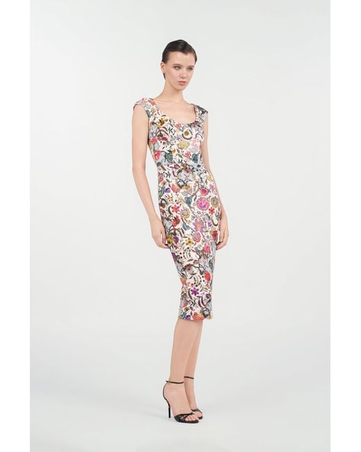 Roberto Cavalli White Sheath Dress With Florentine Flowers Print