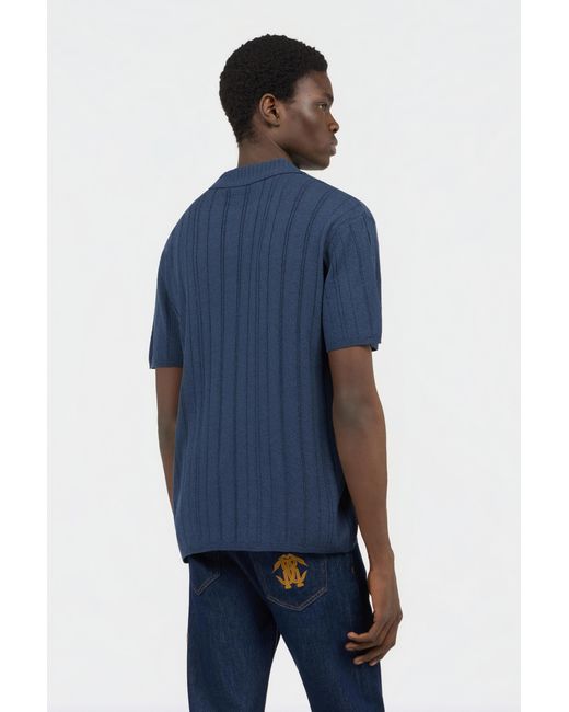 Roberto Cavalli Blue Ribbed Polo for men