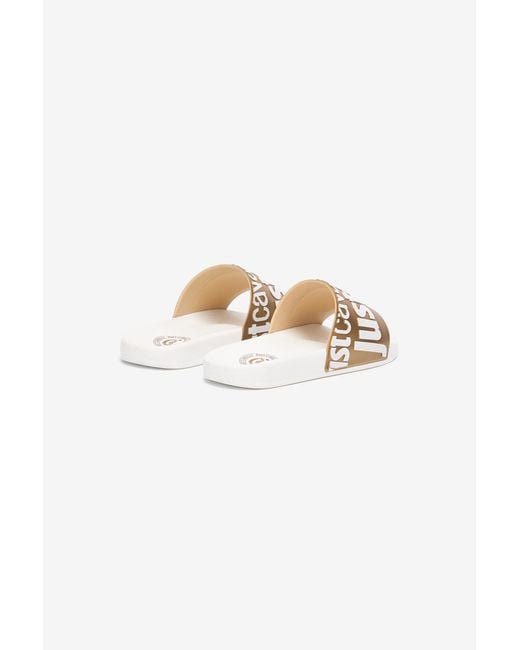 Roberto Cavalli Multicolor Slides With Lettering And Golden Band