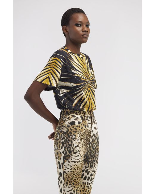 Roberto Cavalli Multicolor T-Shirt With Ray Of Print