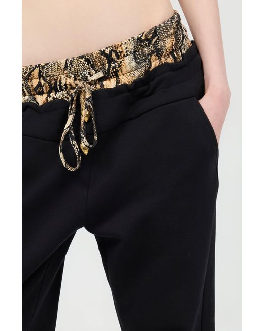Roberto Cavalli Black Sports Pants With Python Print Waistband