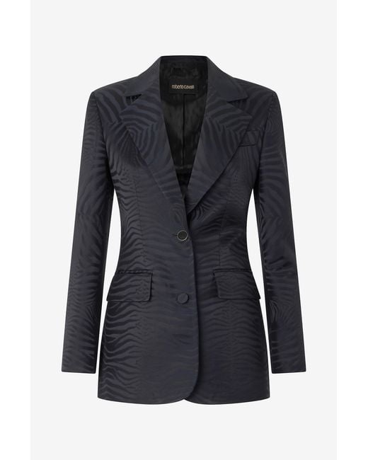Roberto Cavalli Black Blazer With Solid-Color Tiger Skin Design