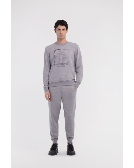 Roberto Cavalli Gray Sweatshirt With Monogram Rc Print for men