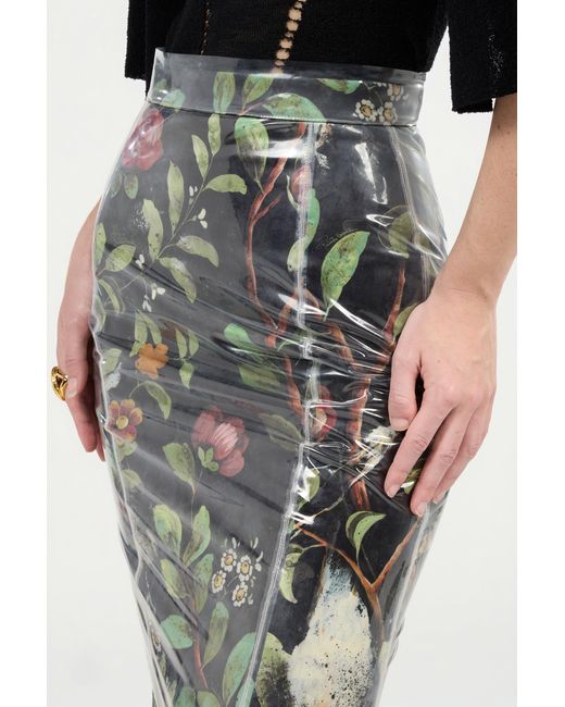 Roberto Cavalli Black Mermaid Skirt With Shrub And Flower Print