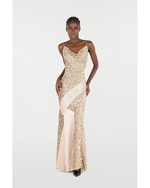 Roberto Cavalli White Long Slip Dress With Leopard Print Pattern