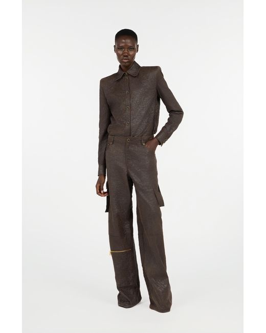Roberto Cavalli Brown Dark Genuine Leather Pants