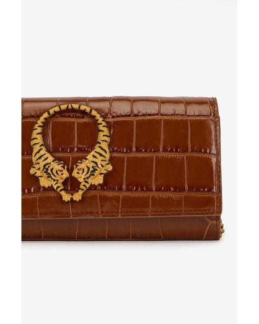 Roberto Cavalli Brown Roar Leather Wallet With Chain