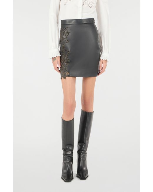 Roberto Cavalli Gray Perforated Rose Pattern Skirt