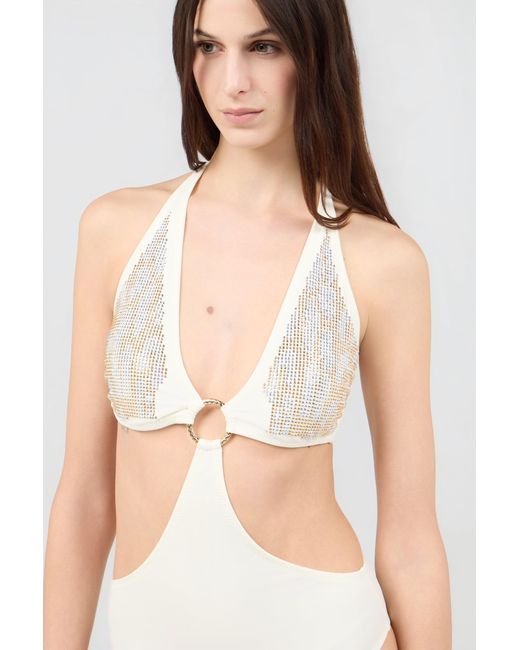 Roberto Cavalli White One-Piece With Luminous Jaguar Motif