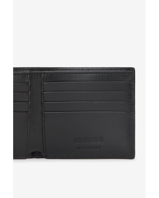 Roberto Cavalli Black Bi-Fold Wallet With Mirror Snake Monogram for men