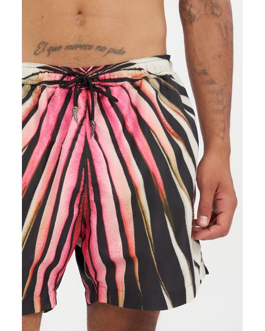 Roberto Cavalli Red Ray Of Print Nylon Sea Shorts for men
