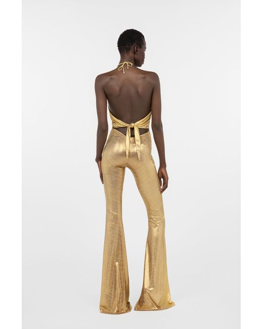 Roberto Cavalli Metallic Golden Jumpsuit With Serpentine Print