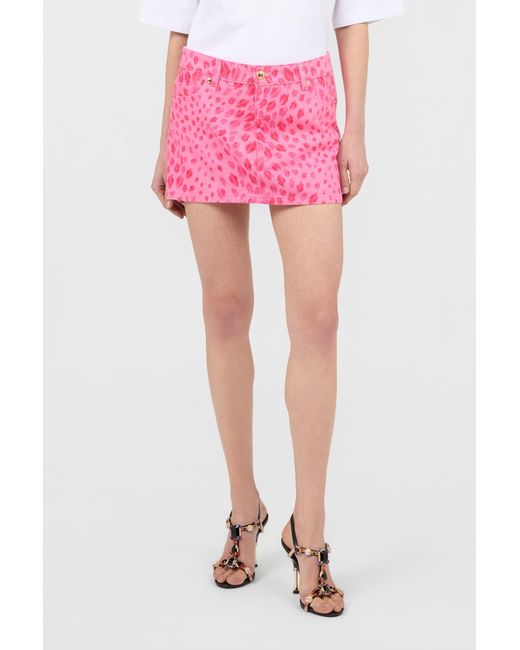 Roberto Cavalli Pink The Jaguar Kiss Print Mini Skirt