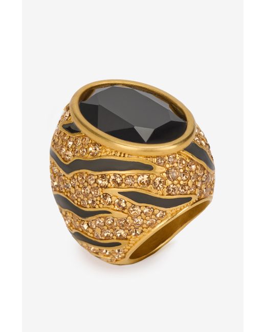Anello Da Cocktail Con Cristalli E Motivo Tiger Skin di Roberto Cavalli in Metallic