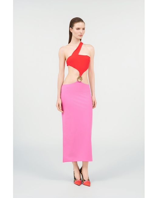 Roberto Cavalli Pink Long Asymmetric Dress With Jewel Detail