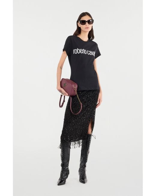 Roberto Cavalli Black Skirt With Beaded Hem