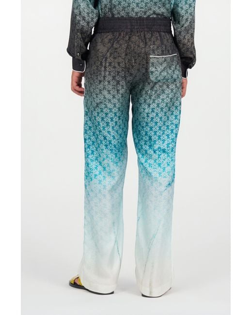 Roberto Cavalli Green Monogram Print Silk Trousers for men