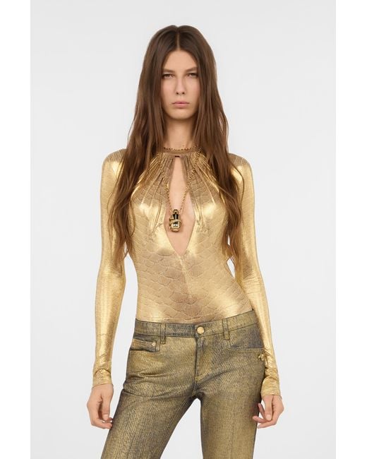Roberto Cavalli Natural Scale Print Open Back Bodysuit