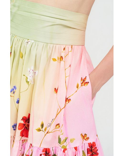 Roberto Cavalli Red Midi Skirt With Miami Flowers Print