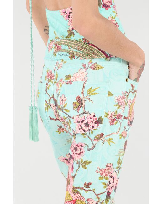 Roberto Cavalli White Hose Mit Oriental Bird Print