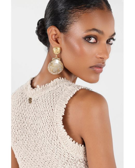 Roberto Cavalli White Earrings With Shells And Crystals
