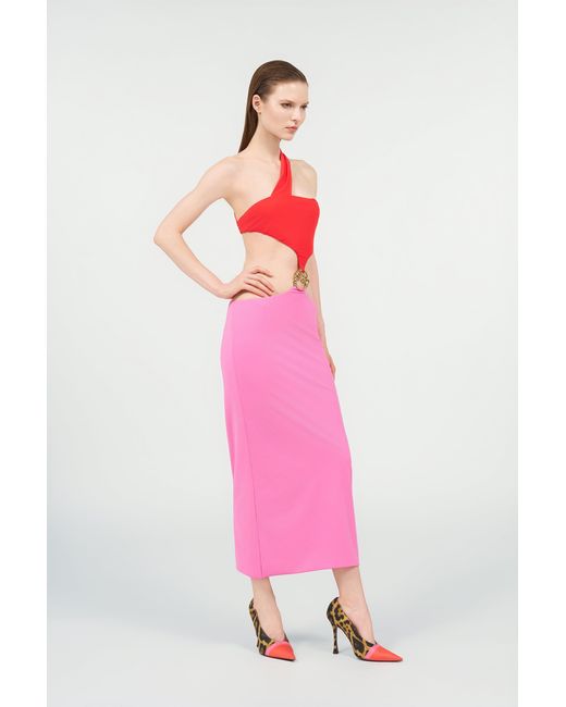 Roberto Cavalli Pink Long Asymmetric Dress With Jewel Detail
