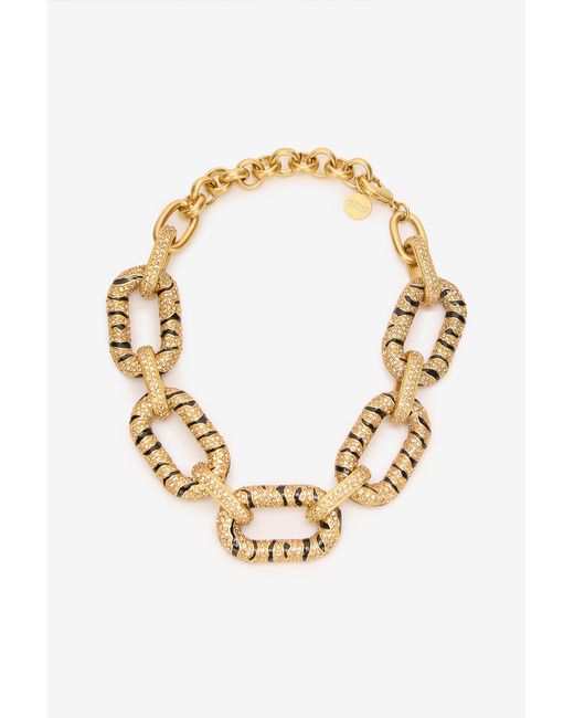 Roberto Cavalli Metallic Chain Necklace With Crystals And Tiger Skin Pattern