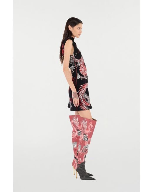 Roberto Cavalli Black Mini Dress With Floral And Dragon Pattern