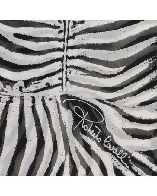 Roberto Cavalli White Silk Scarf With Tigress Print